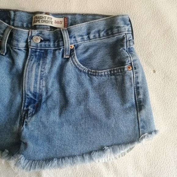 Levi's 505 Medium Wash High Waisted Distressed Denim Shorts - Picture 7 of 13